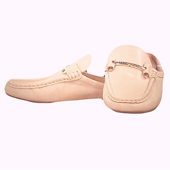 Isaac Mizrahi Live! Leather Mule Moccasins Rose/Pink with Gold Hardwear Size 8.5 - Picture 1 of 9